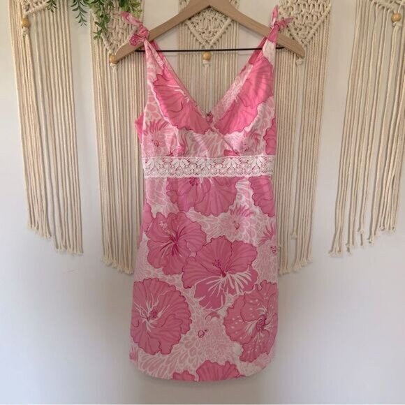 LILLY PULITZER Old World Charm Shell Pink Rylan Dress Vintage White Label 4 - Picture 1 of 16